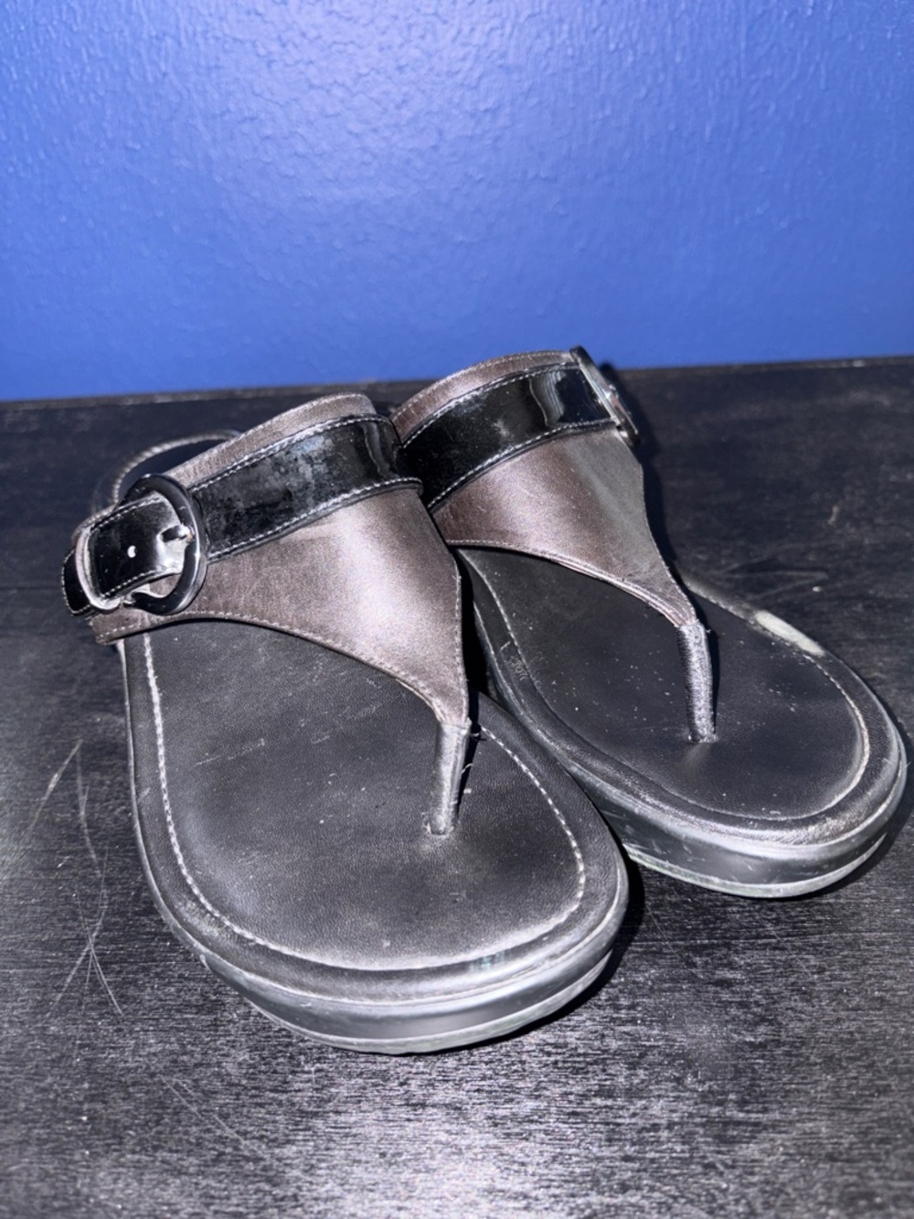 Cole Haan Nike Air Black Leather Thong Platform Sandals